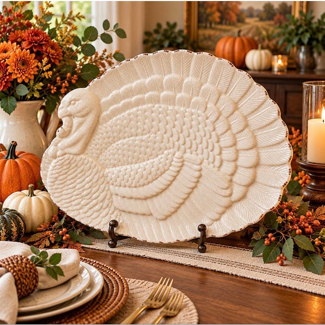 Pottery Barn White Stoneware Rustic Turkey Platter Large 18” For Sale - Image 11 of 11