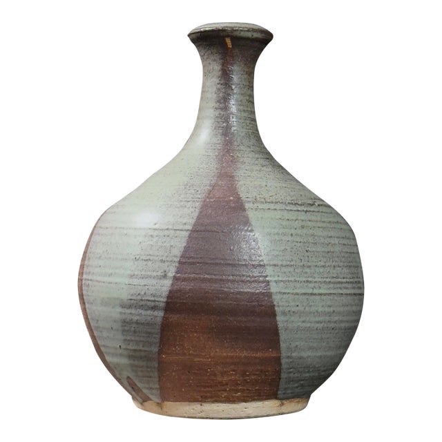 Vintage Mid Century Modern Danish Style Short Neck Vase, Signed For Sale