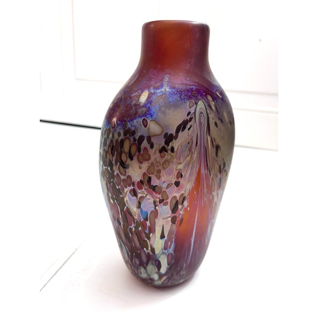 Glass 1980s Modern Art Blown Glass Iridescent Purple and Gold Large Vase For Sale - Image 7 of 12