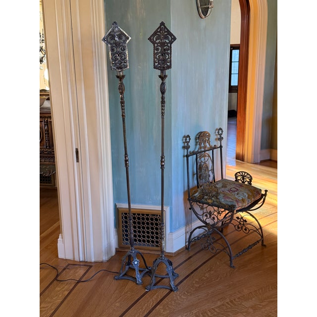 Gothic Spanish Revival Torchieres Attributed to Oscar Bach For Sale - Image 10 of 10