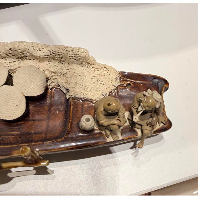 Ceramic Miniature Sampan With Mudmen Fishermen For Sale - Image 7 of 12