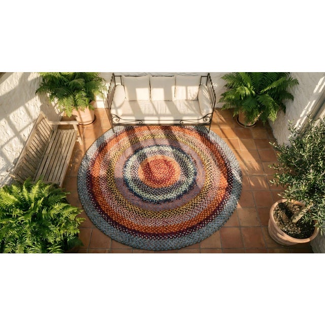 1930s Multi Background Wtih Folk Art Styles Round Antique American Braided Rug For Sale - Image 15 of 15