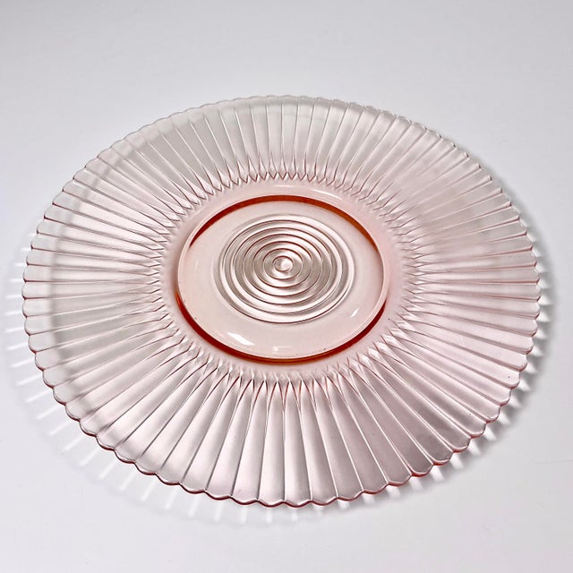 Art Deco Early 20th C Art Deco Hollywood Regency Boho Chic Depression Era Pink Glass Starburst Charger For Sale - Image 3 of 6
