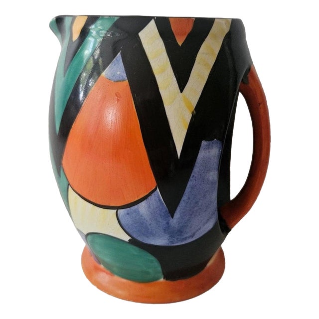 Art Deco Hand-Painted Geometric Jug by Enoch Boulton for Crown Devon, 1930s For Sale