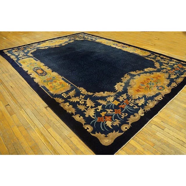 1920s Chinese Art Deco Carpet ( 9'6" x 13'2" - 290 x 402 ) Antique Art Deco Chinese Allover Floral Blue 1920s Rug, Circa...