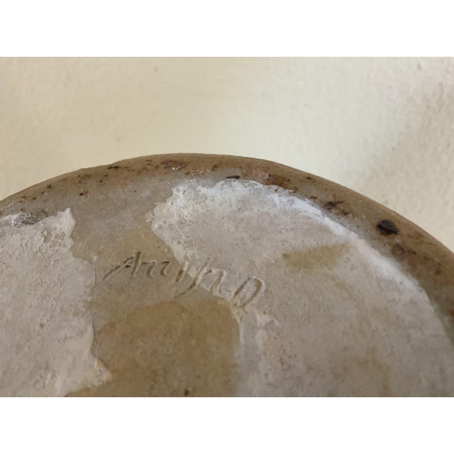 Ceramic Glazed Vase With Elephant Trunks as Handles and Writing on the Bottom of Turquois Color Vessel For Sale - Image 11 of 12