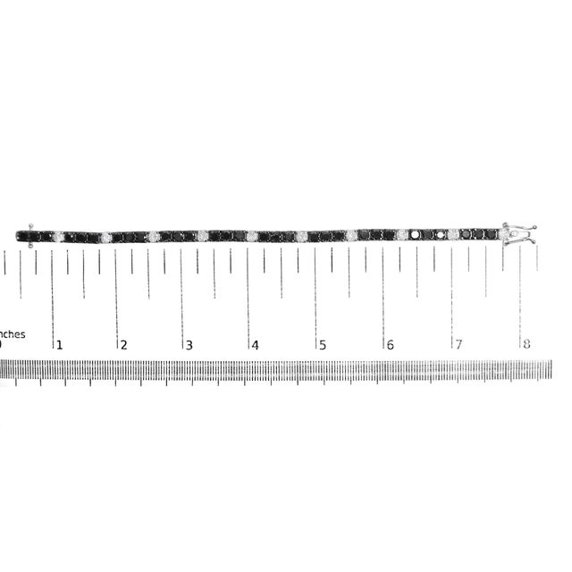 Early 21st Century .925 Sterling Silver 12.0 Cttw Black and White Diamond Tennis Bracelet (I-J Color, I2-I3 Clarity) - 7.25" Inches For Sale - Image 5 of 5