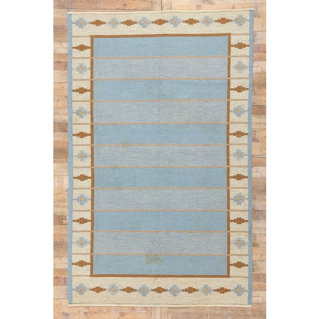 Scandinavian Sky Blue Swedish Röllakan Rug - 06'01 X 09'08 For Sale - Image 9 of 9