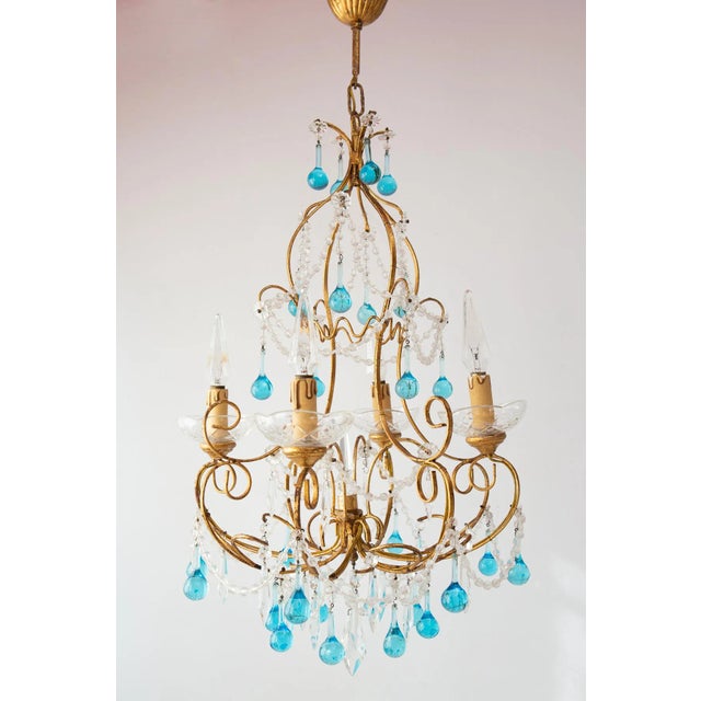 Italian Chandelier with Blue Glass Droplets, 1960s For Sale - Image 13 of 13