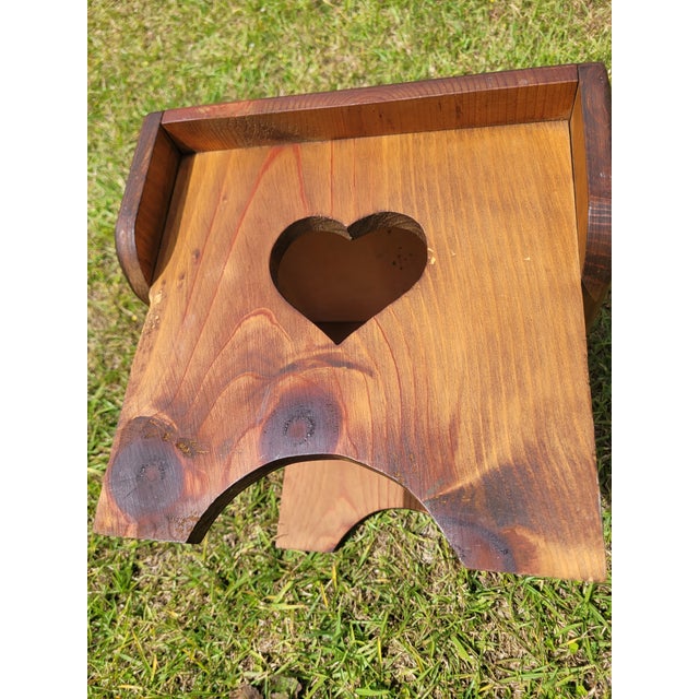 Rustic Pine Step Stool With Heart Cut-Outs and Etched Mallard Scene For Sale In Mobile - Image 6 of 12