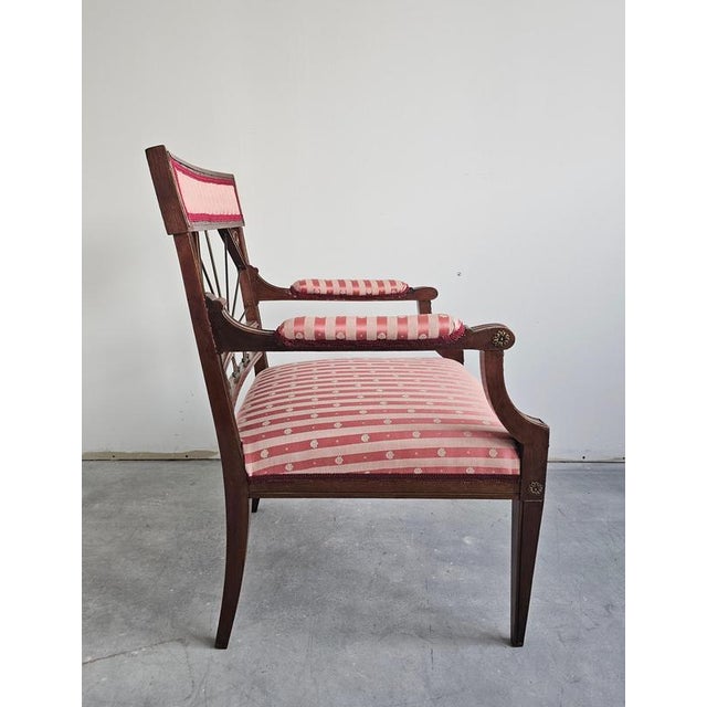 Antique French Empire Mahogany Armchair in Pink Striped Fabric, 1890s For Sale - Image 10 of 15