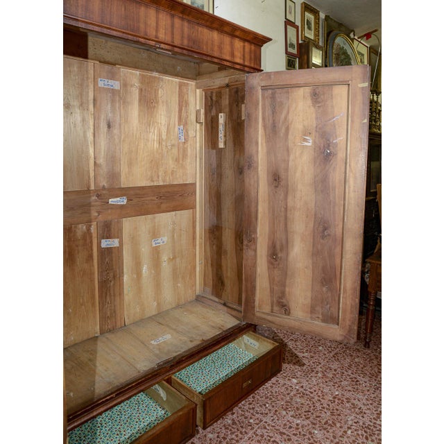 Brown Walnut Wardrobe with 2-Doors and 2-Drawers, Italy, Late 19th Century For Sale - Image 8 of 18