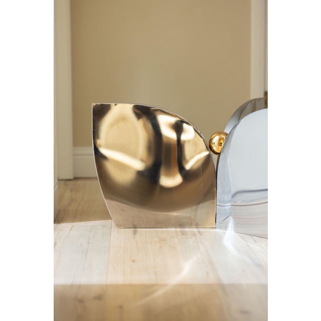 Chrome 1970s Tripartite Polished Stainless Steel and Gilt-Metal Cocktail Table For Sale - Image 8 of 15