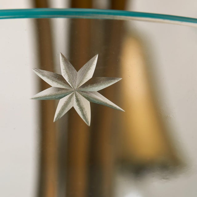 Metal 1940s Mid-Century Modern Italian Glass + Brass Chandelier with Star Motifs For Sale - Image 7 of 10