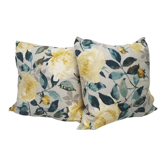 Yellow and Teal Floral Pillows A Pair Chairish