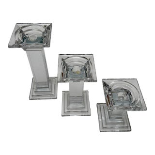 3Pc Metropolitan Crystal Candlestick Set (5" / 7" / 9") For Sale