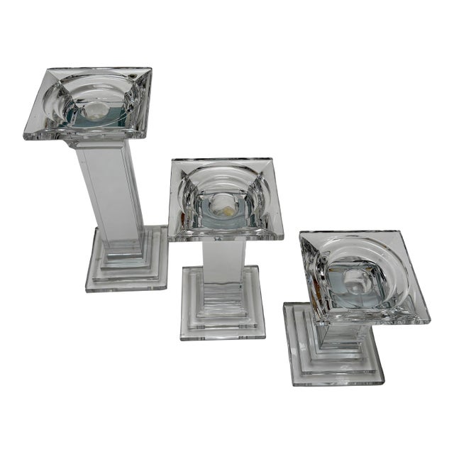 3Pc Metropolitan Crystal Candlestick Set (5" / 7" / 9") For Sale