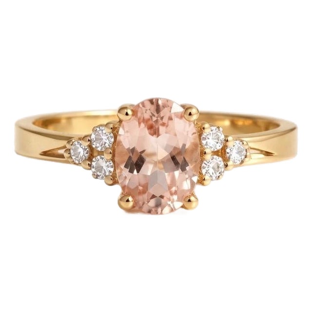 Elegant Morganite & Cubic Zirconia Ring in 925 Sterling Silver, Vintage-Inspired Pink Gemstone Statement Ring Us 7 For Sale