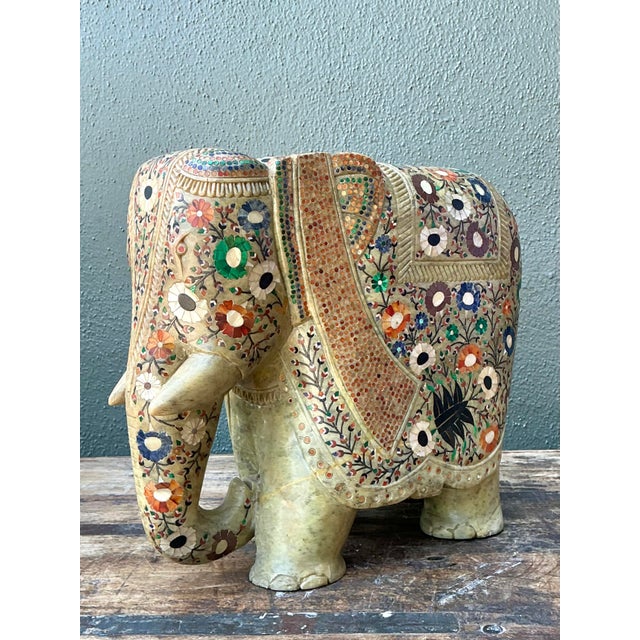 Vintage Solid Stone Inlay Elephant For Sale In West Palm - Image 6 of 12