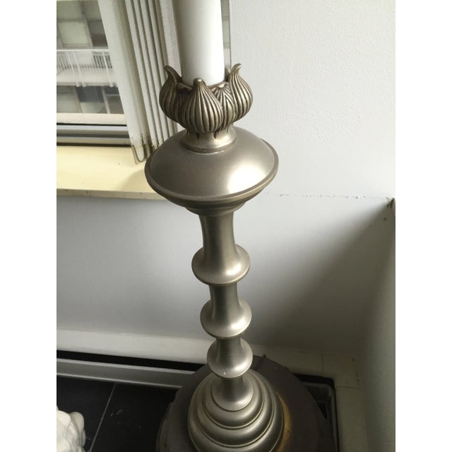 Bronze 1960s French Bronze Table Lamp 52" High With Lotus Detail For Sale - Image 8 of 13