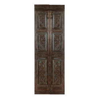 Antique Floral Hand-Carved French Doors | Reclaimed Wood Hinged or Sliding Barn Doors 80x28 For Sale