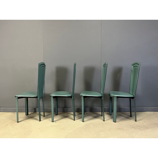 Vintage Green Leather Dining Chairs, 1980s, Set of 4 For Sale - Image 7 of 8