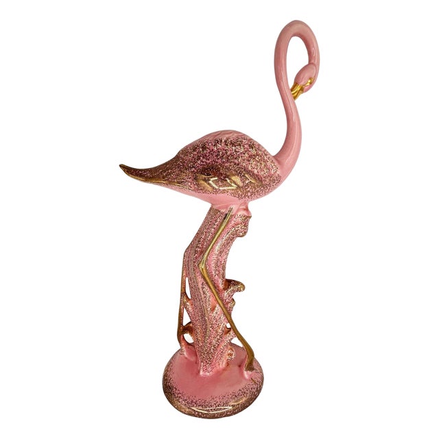 1980s Large Hawaiian Pottery Ceramic Long-Legged Flamingo Figurine by Found Memories For Sale