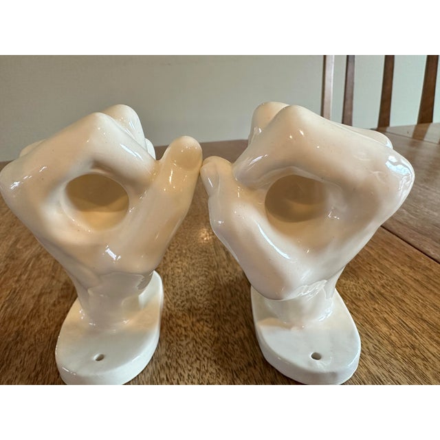 Pop Art Pair of Vintage 1977 Nancy Funk White Ceramic Wall Mounted Hands - Signed For Sale - Image 3 of 11