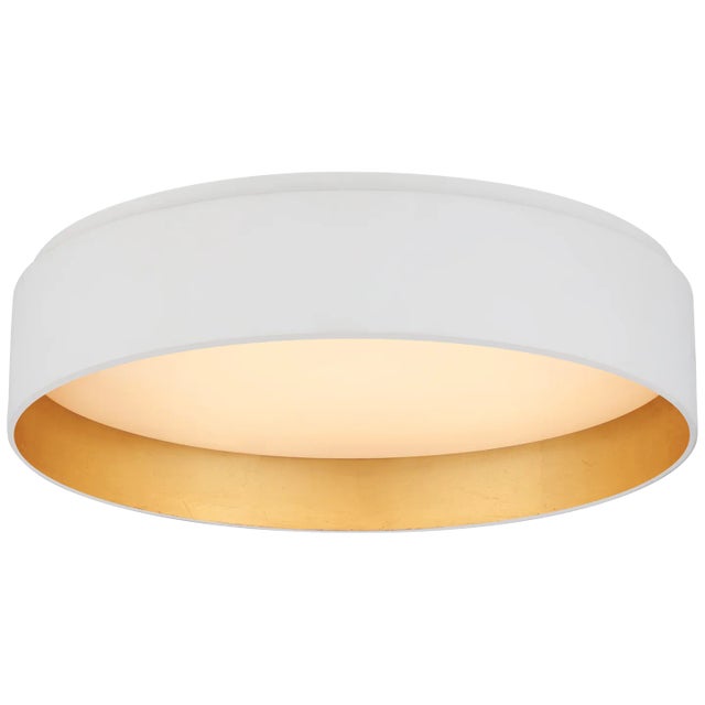 Shaw Medium Flush in Matte White and Gild with White Glass Designer: Canopy: 13.25" Round Mounting: Flush Shade Detail:...