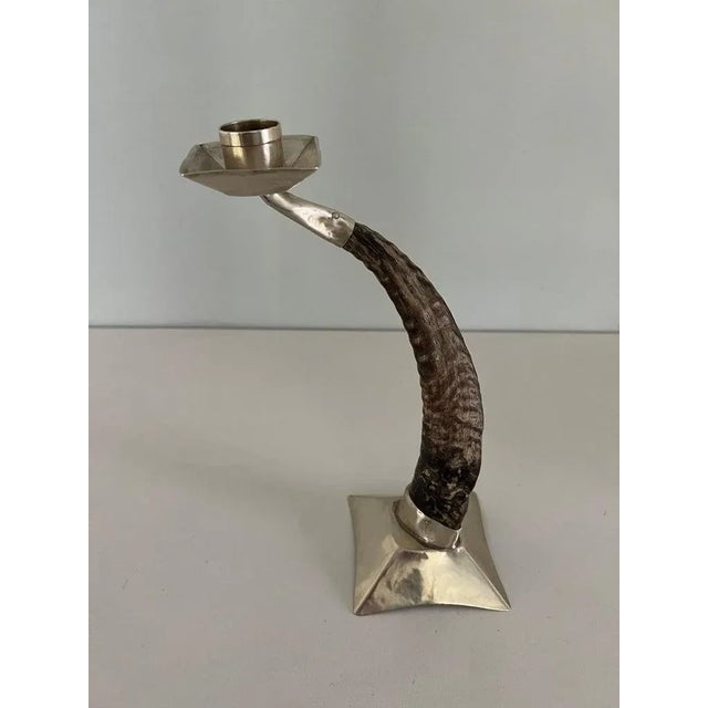 Ram's Horn and Silver Candle Stick Holder For Sale - Image 9 of 10