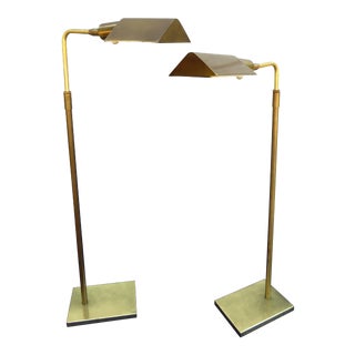 Mid Century Brass Koch & Lowy Omi Adjustable Pharmacy Floor Lamps - a Pair For Sale