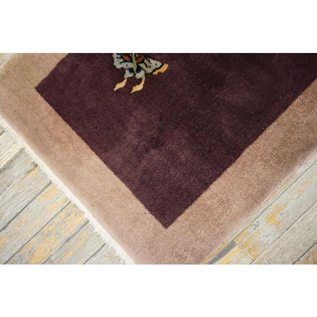 Splendid Plum Ground and Brown Sienna Color With Flower Design Antique Chinese Art Deco Rug For Sale - Image 9 of 13