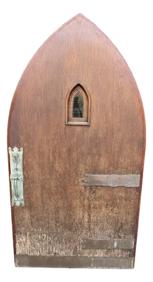 1920s Tudor Revival Pointed Arc Door With Original Bronze Hardware & Octagonal Decorative Knob