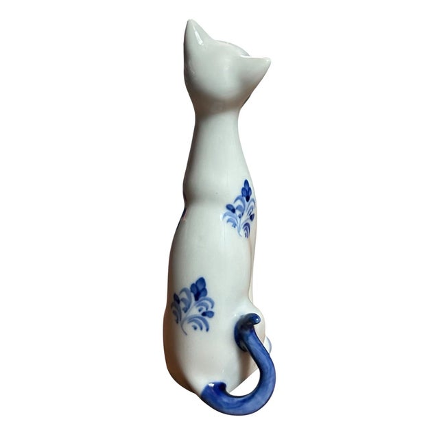 Vintage MCM Andrea by Sadek Porcelain Blue & White Siamese Cat Figurines- Set of 2 For Sale - Image 4 of 7