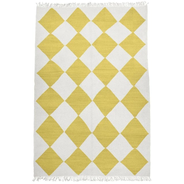 Not Yet Made - Made To Order Mustard Yellow and White Diamond Checker Zanafi Flatweave Moroccan Wool Rug (Made-To-Order) 6 X 9' For Sale - Image 5 of 5