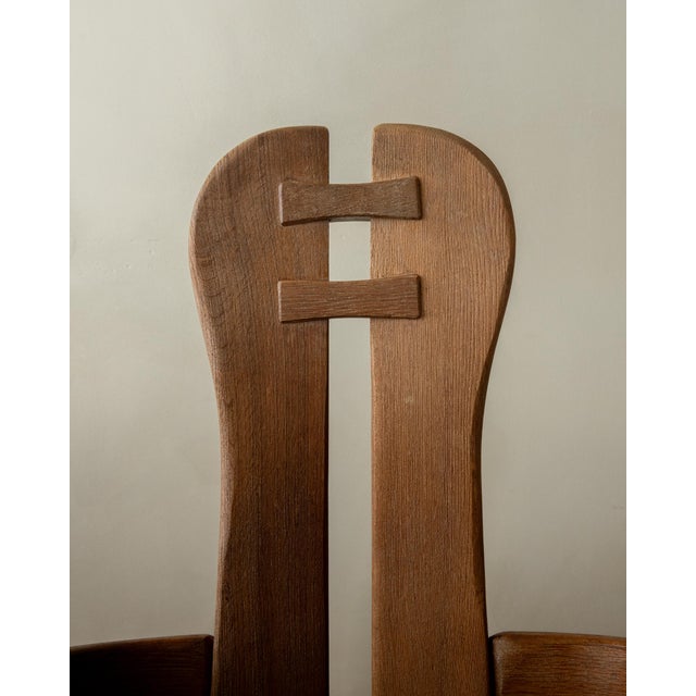 Brutalist Oak Armchair with Sculptural High Back by De Puydt, 1960s For Sale - Image 9 of 18