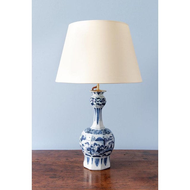 18th Century Dutch Delft Garlic Neck Chinoiserie Vase Table Lamp For Sale - Image 3 of 13