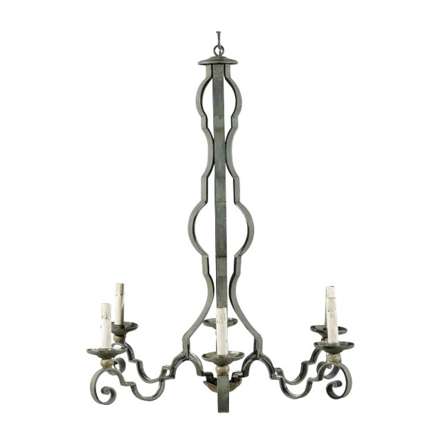 French Mid-20th Century Painted Iron Six-Light Chandelier For Sale