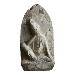Antique Japanese Stone Buddha Statue of Nyoirin Kannon (Seated) / Edo Period / Created in 1731