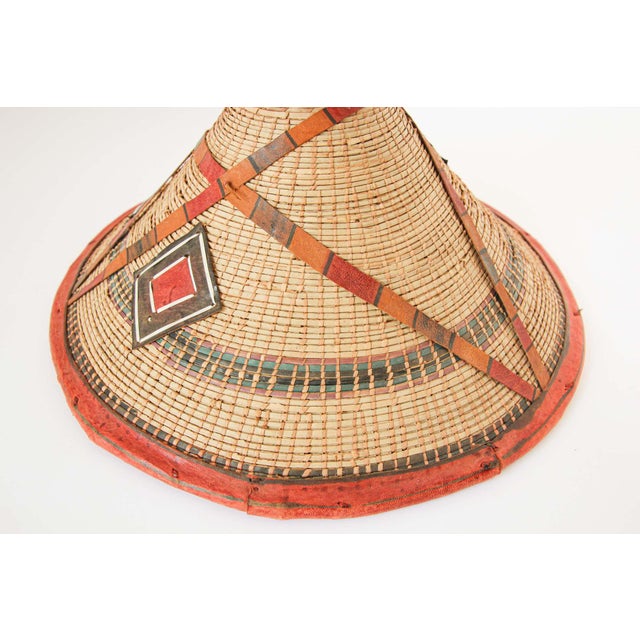 Conical Leather and Straw Tribal Fulani Hat, Mali West Africa For Sale In Palm Springs - Image 6 of 13