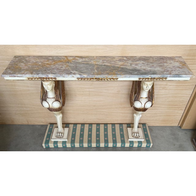20th Century Swedish Empire Console in Carved, Polychrome and Gilded Wood For Sale In Miami - Image 6 of 11