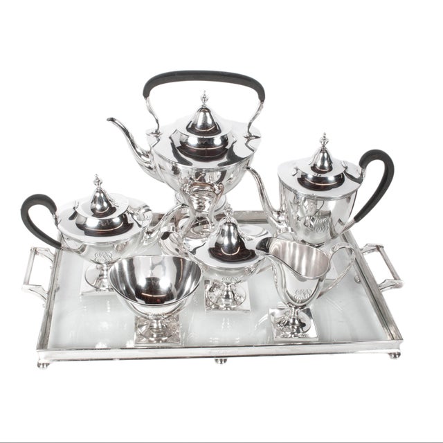 Art Deco Antique American Art Deco Sterling Silver Tea Coffee Service Richard Dimes 1925 For Sale - Image 3 of 12