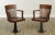 High Quality Antique Pair of Solid Oak Armchairs, Swivel, Iron Bases