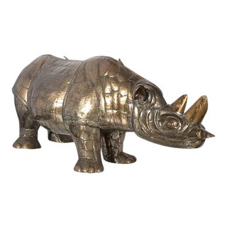 Original Vintage Mid 20th C. Signed/Numbered Limited Edition Brass Rhinoceros-Sergio Bustamante For Sale