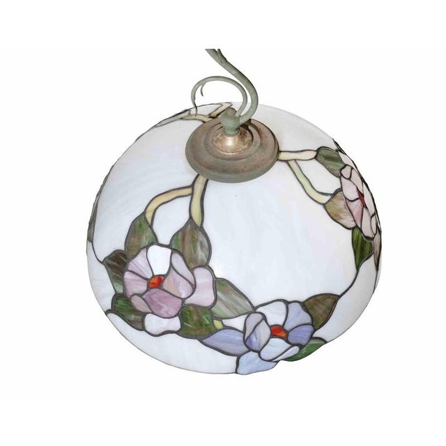Handcrafted Floral Stained Glass Pendant Lamp in the style of Tiffany, 1970s For Sale - Image 6 of 8