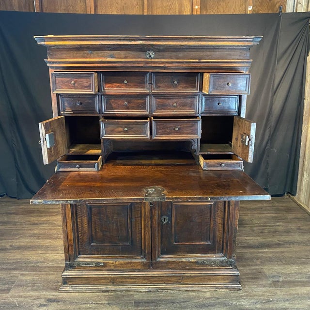 18th C Spanish Baroque Walnut Bargueno or Fall Front Writing Desk For Sale - Image 15 of 18