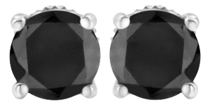 .925 Sterling Silver 2.00 Cttw Round Brilliant-Cut Black Diamond Classic 4-Prong Stud Earrings with Screw Backs - 2 Pieces