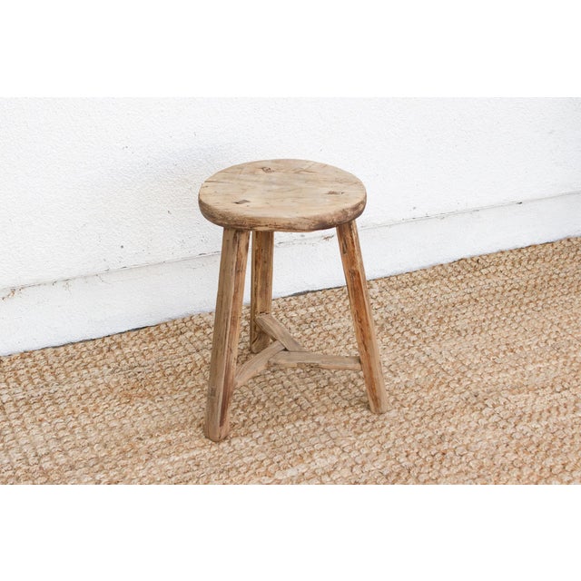 Wood Antique Country Stool W/Traces of Painted Finish For Sale - Image 7 of 8