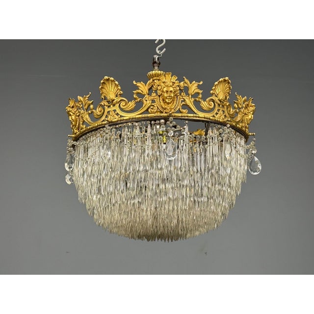 Metal Empire, Impressive Pendant Light, Dore Bronze, Crystal, France, 19th C. For Sale - Image 7 of 12