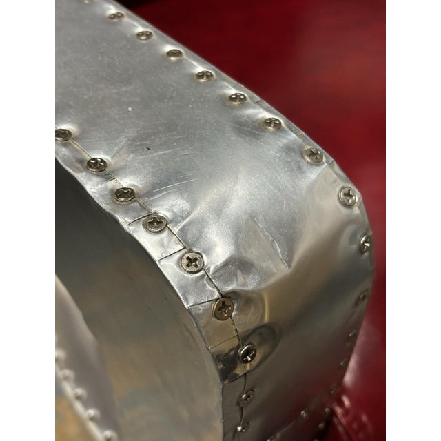Polished Metal Aviator Armchair with Red Leather Upholstery For Sale - Image 10 of 15